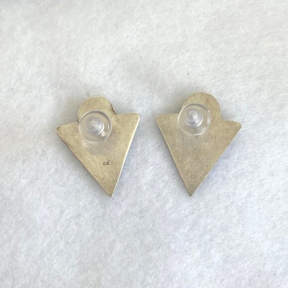 Sterling Silver 925 Gold Vermeil Bali Style Mixed Metal Triangle Stud Earrings - Picture 7 of 16